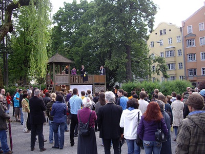 Preisverleihung und Abschlussfest – Matthias Böttger (aut), Marlies Schneider (Universität Innsbruck), Georg Pendl (Kammer der Architekten und Ingenieurkonsulenten) und Verena Rauch (columbosnext) eröffnen das Abschlussfest.