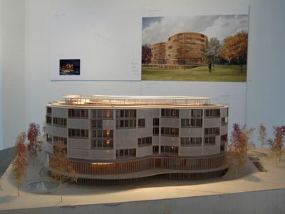 Wettbewerb Golf Spa Ressort Seefeld – Blick in die Ausstellung, Siegerprojekt 2. Wettbewerbsstufe Jabornegg & Pálffy, Wien