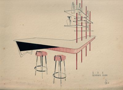 Skizze für Innenausstattung Residencia Paloma, Ehrentraut Schott, 1956