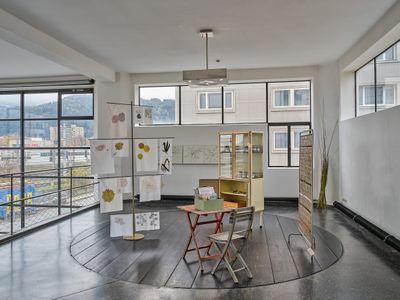 Blick in die Ausstellung "Carmen Müller: Von Gärten, Pflanzen und Menschen".