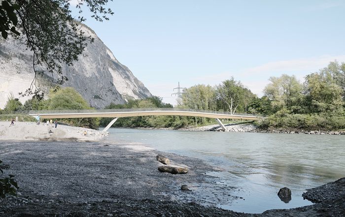 Anerkennung des Landes Tirol für Neues Bauen 2020: Martinsbrücke bei Zirl – Geh- und Radwegbrücke über den Inn, Zirl, 2015 – 2019 (Architektur: Hans Peter Gruber, Tragwerksplanung: Thomas Sigl)