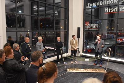 Ausstellungseröffnung "geld . macht . raum" mit Maximilian Markschläger (Wiener Städtische), Arno Ritter (aut() und Peter Grüner (DOWAS) am 7. November 2025