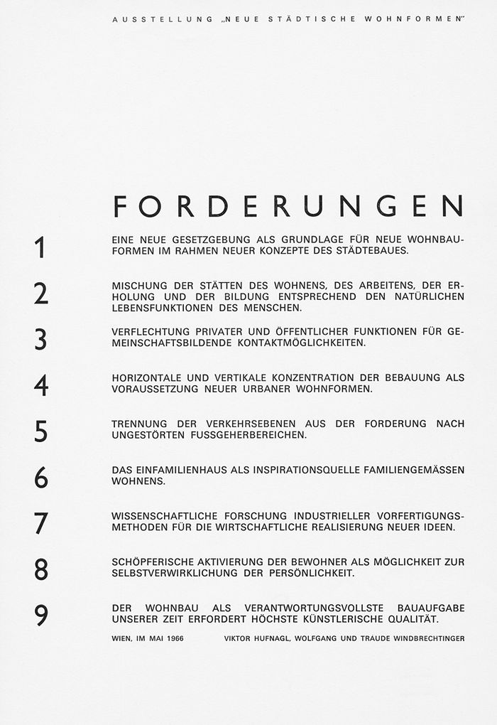 Forderungen von Viktor Hufnagl, Traude und Wolfgang Windbrechtinger, Ausstellung „Neue städtische Wohnformen“, 1966