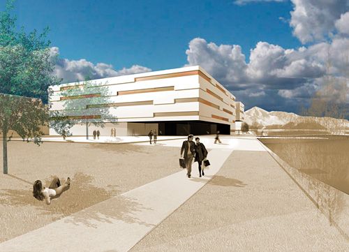 Visualisierung 'Universität für Chemie/Pharmazie und Theoretische Medizin', Innsbruck, Architektur: Architekturwerkstatt din a4