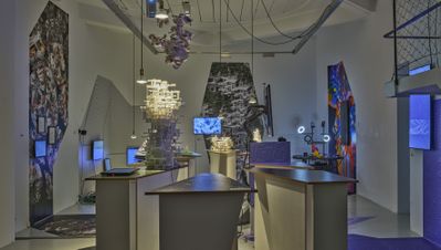 Blick in die Ausstellung "Potenziale 3" mit dem Beitrag "InterActs" des Digital Labs