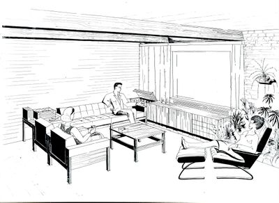 Reinhold Adolf, Innenraumzeichnung, Mitte 1960er-Jahre